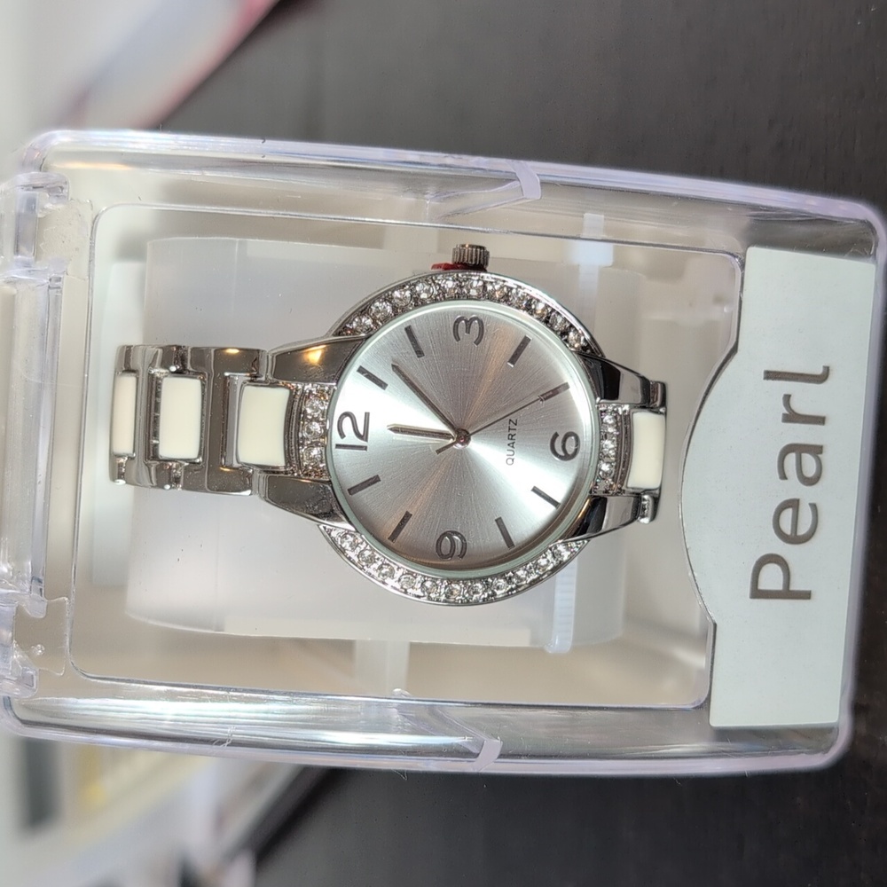 Pearl Silver Colored Watch with Crystal Detailing